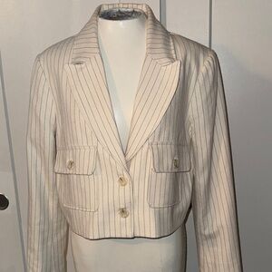 Rachel Zoe Women's Cream Pinstripe Blazer L